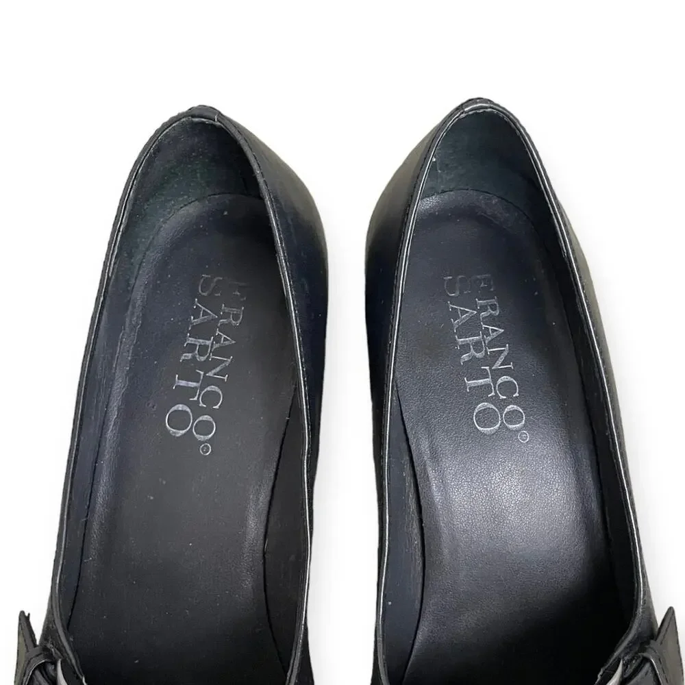 Franco Sarto Black Leather Block Heel Loafer